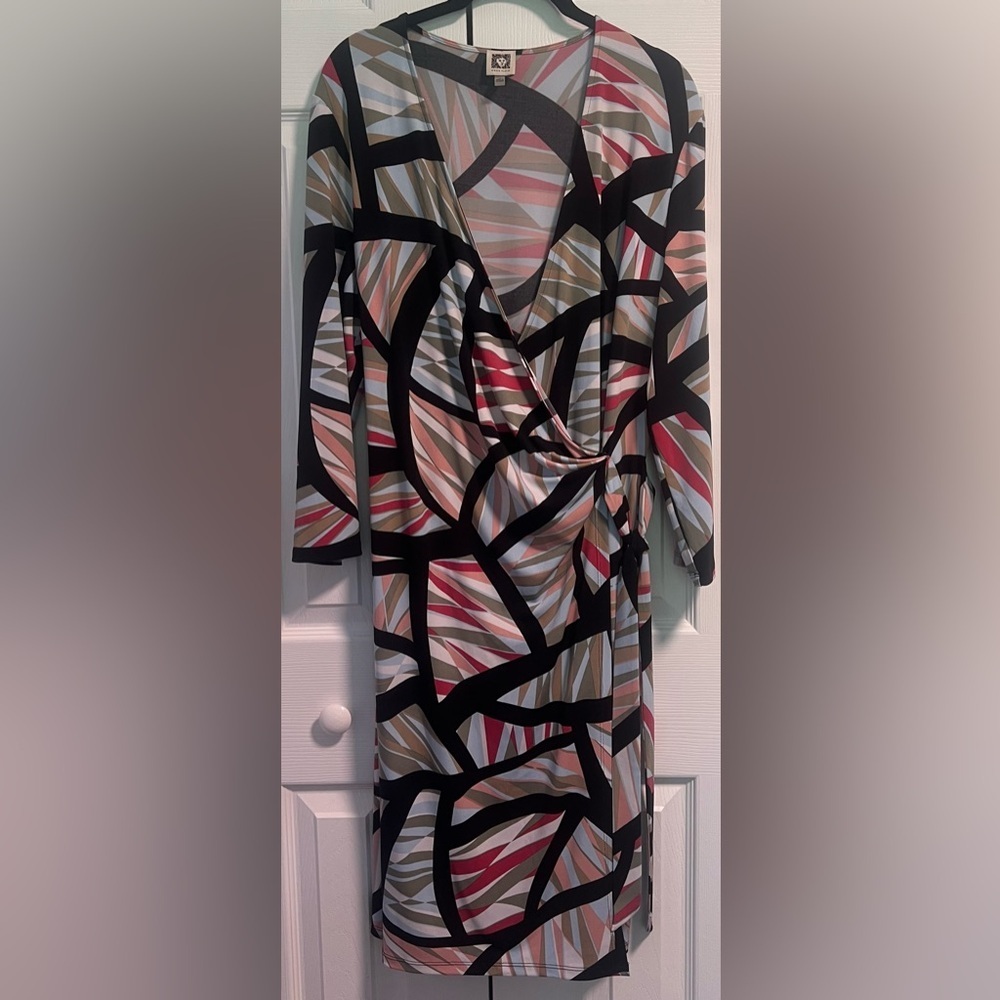 Women's Ann Klein Stylish Multi-color Geometric Wrap Dress